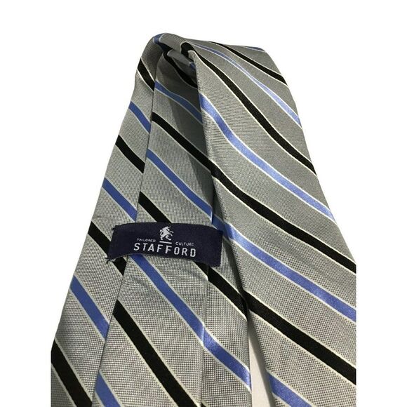 5/$10 Stafford Blue Silver Stripe Silk Tie 56" - Picture 3 of 5